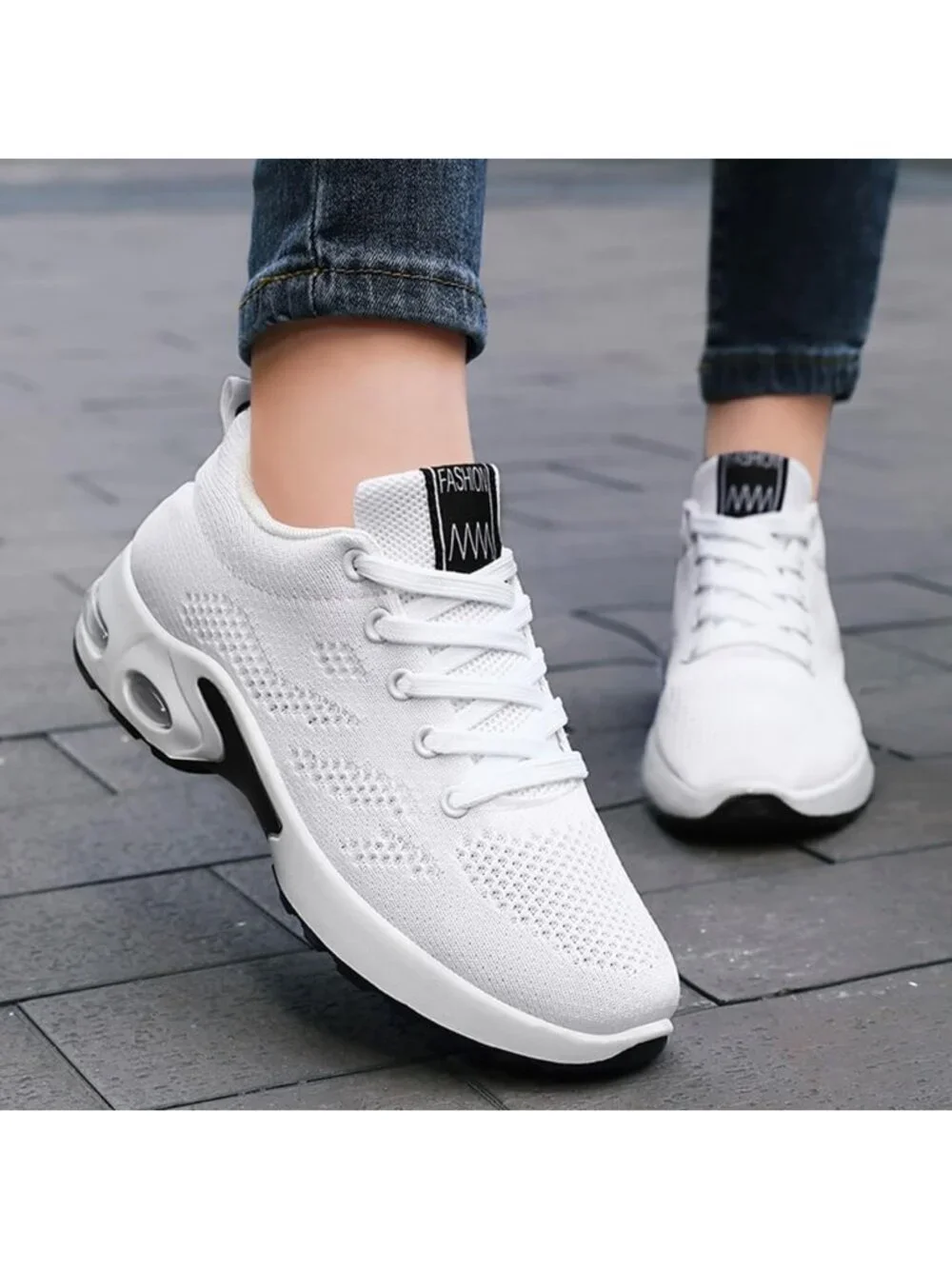Women's White White Lightweight Air Cushion Mesh Breathable Casual Sneakers